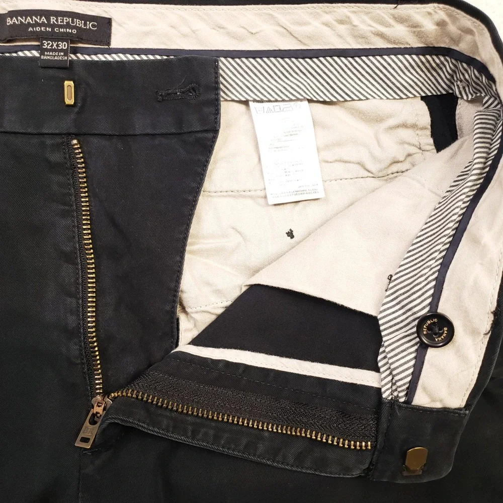 Banana Republic Aiden Chino Men 32x30 Black Cotton Slim Fit Straight Leg Pants